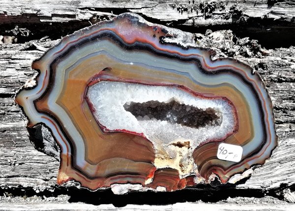 Achatscheibe, streifige farbige Achatmandel innen heller Drusenwuchs, Achat Scheibe  ~ 13 cm